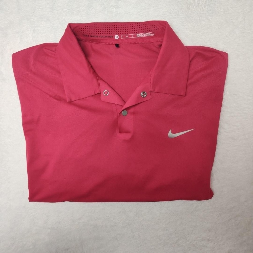 Nike Tiger Woods Polo Shirt Mens Medium Sunday Red Stripe Dri-FIT Golf 585786